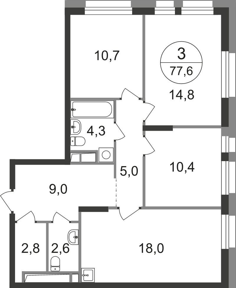 4 ккв (Евро) 77,6 м²