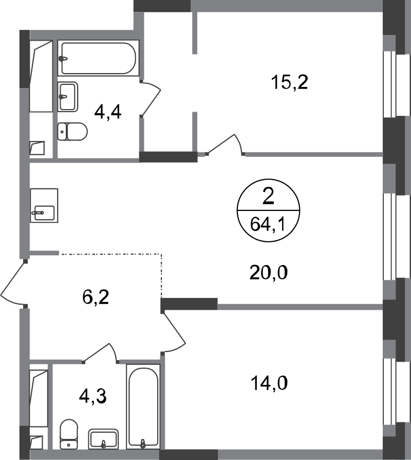 3 ккв (Евро) 64,1 м²