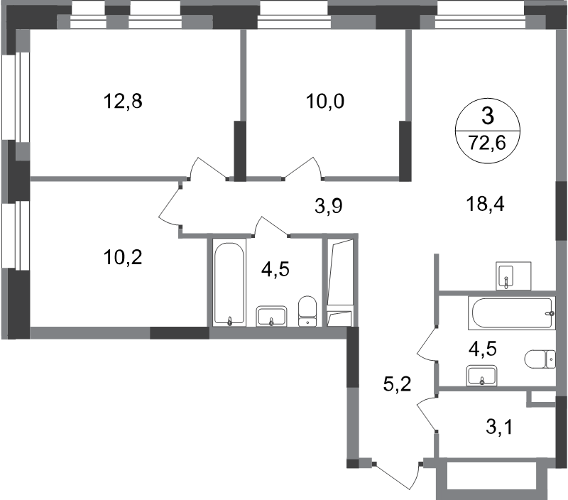 4 ккв (Евро) 72,6 м²