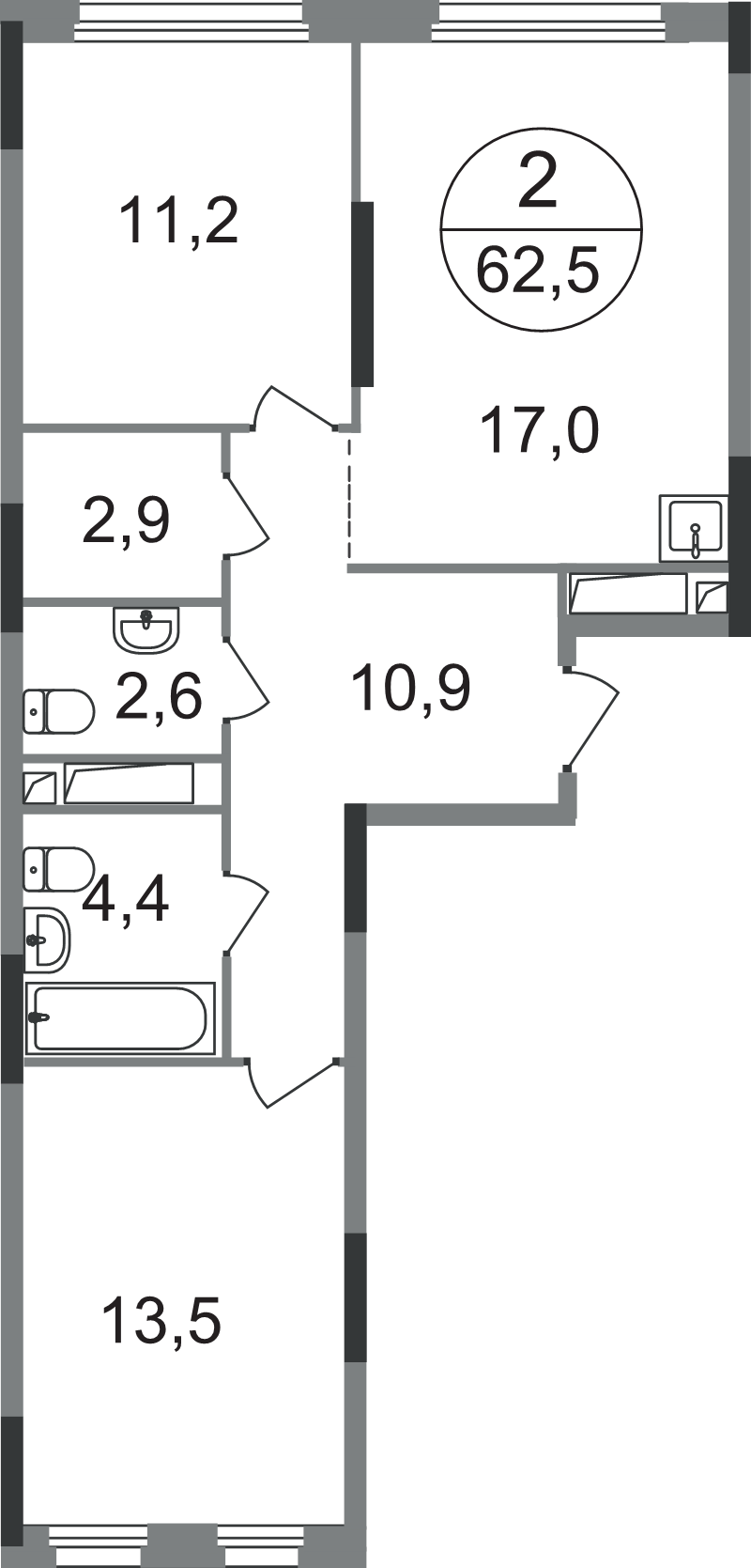 3 ккв (Евро) 62,5 м²