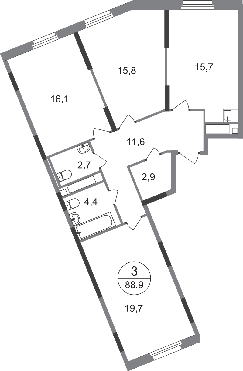 4 ккв (Евро) 88,9 м²