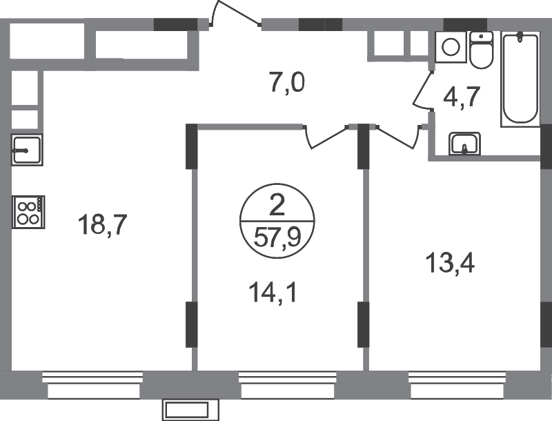3 ккв (Евро) 57,9 м²