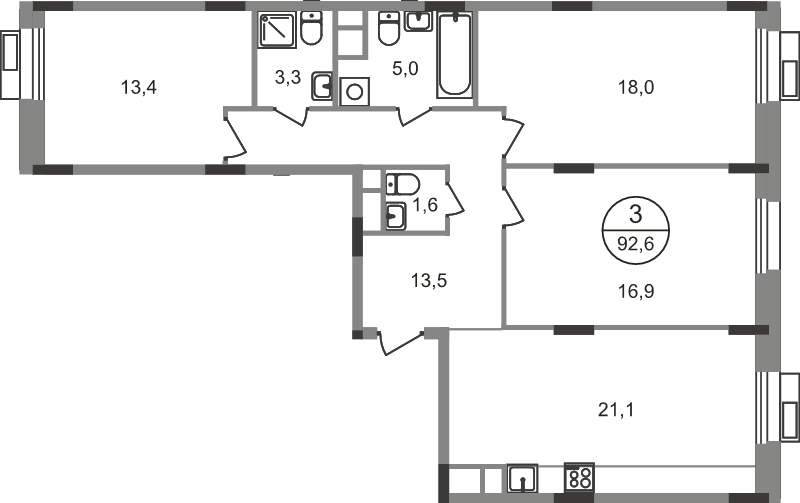 4 ккв (Евро) 92,6 м²
