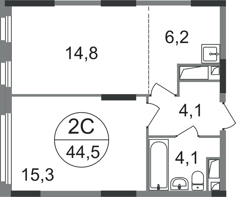 2 ккв (Евро) 44,5 м²