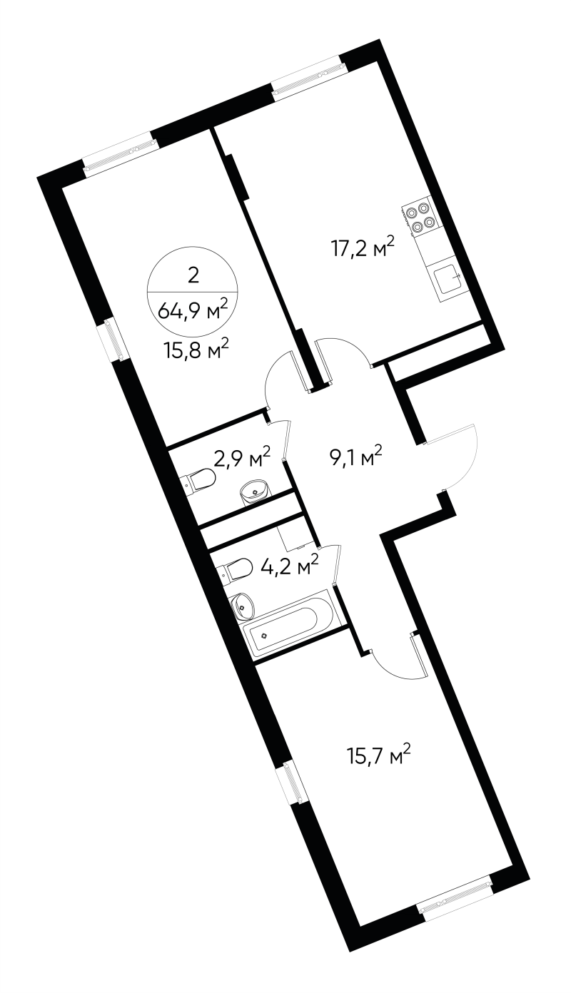3 ккв (Евро) 64,9 м²