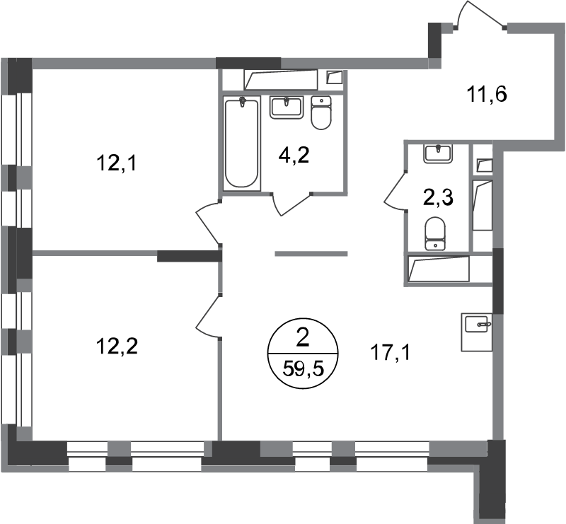 3 ккв (Евро) 59,5 м²