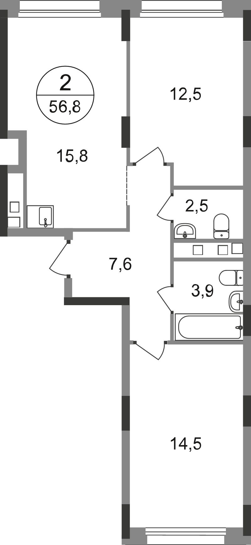 3 ккв (Евро) 56,8 м²