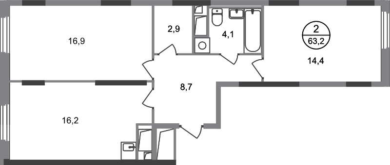 3 ккв (Евро) 63,2 м²
