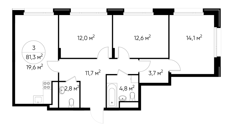 4 ккв (Евро) 81,3 м²