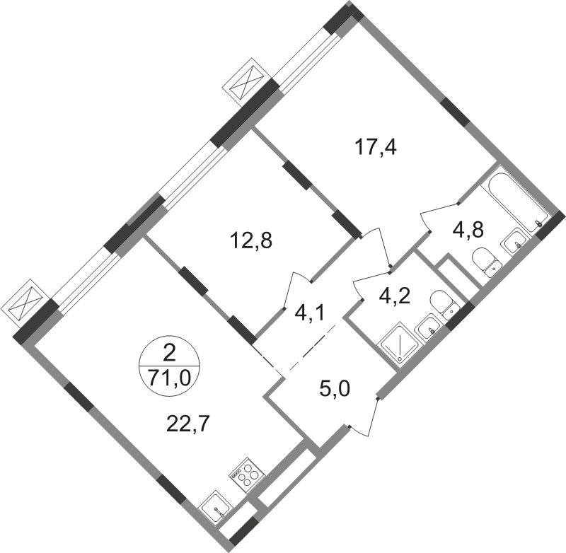 3 ккв (Евро) 71 м²