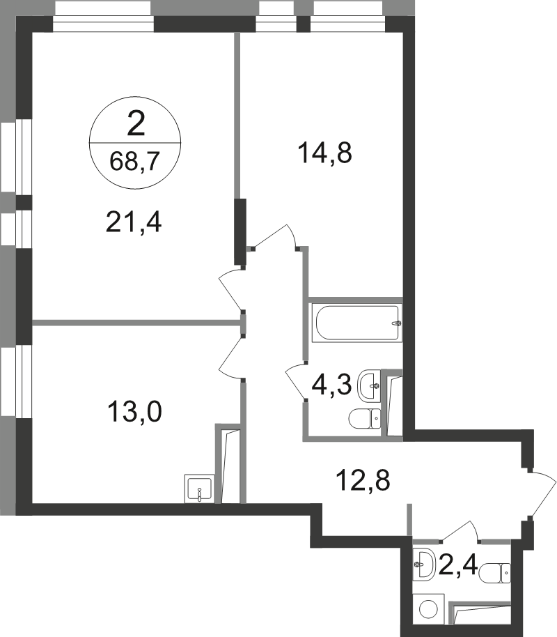 2 ккв 68,7 м²