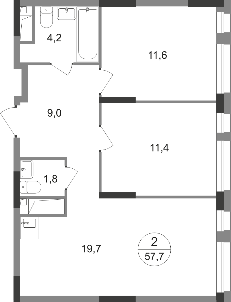 3 ккв (Евро) 57,7 м²
