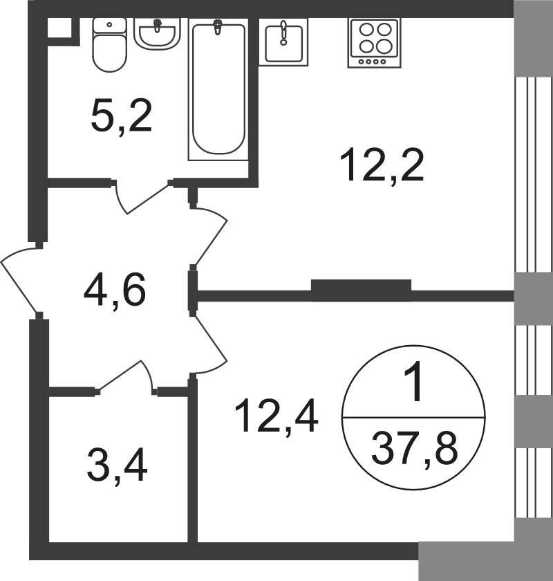 1 ккв 37,6 м²