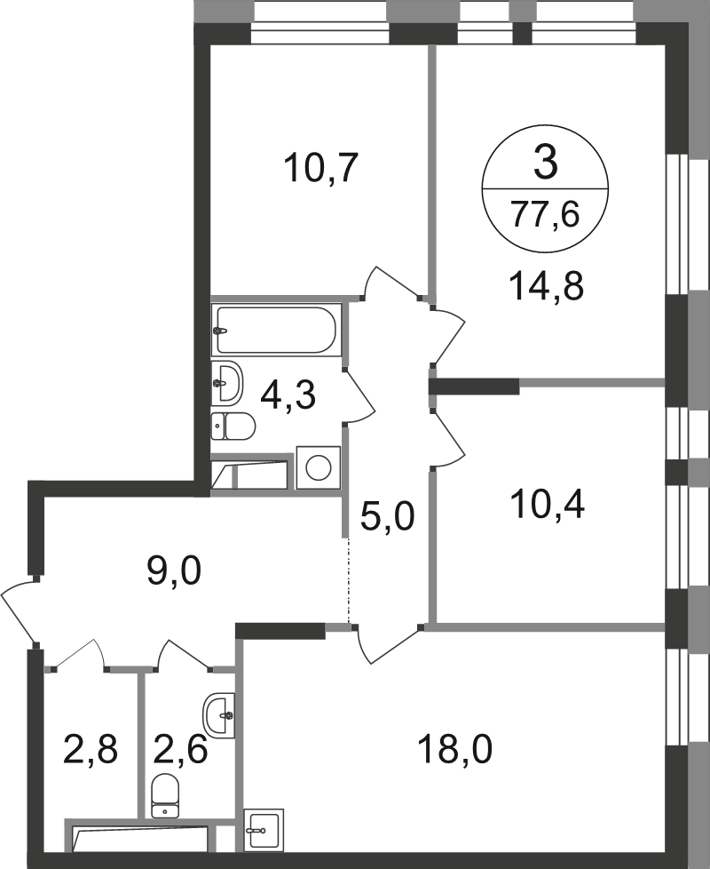 4 ккв (Евро) 77,6 м²