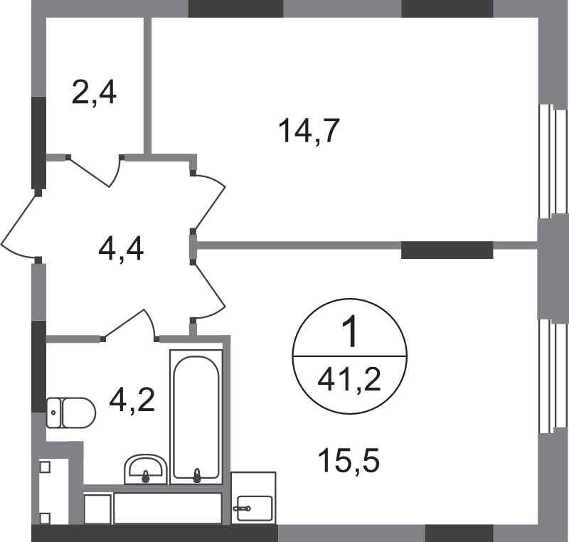 2 ккв (Евро) 41,2 м²