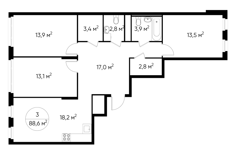 4 ккв (Евро) 88,6 м²