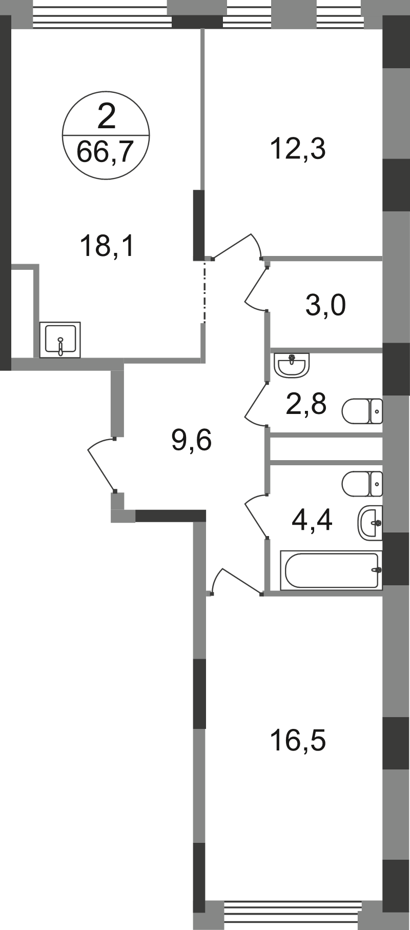 3 ккв (Евро) 66,7 м²
