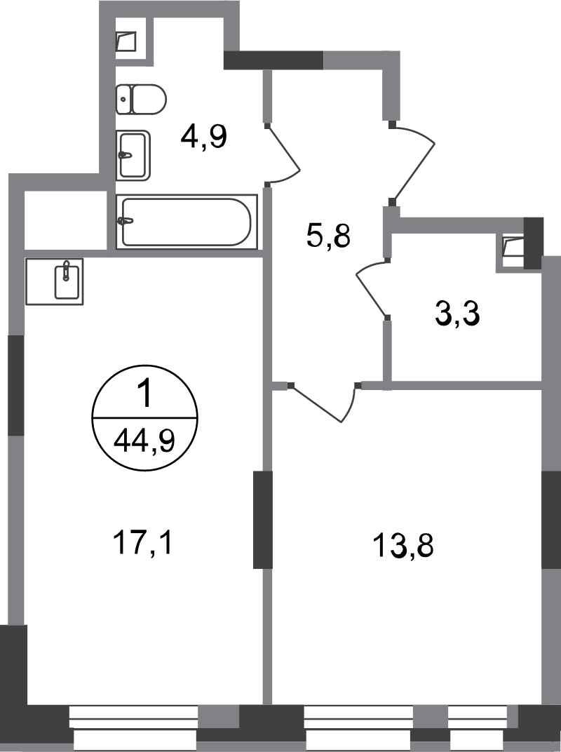 2 ккв (Евро) 44,9 м²