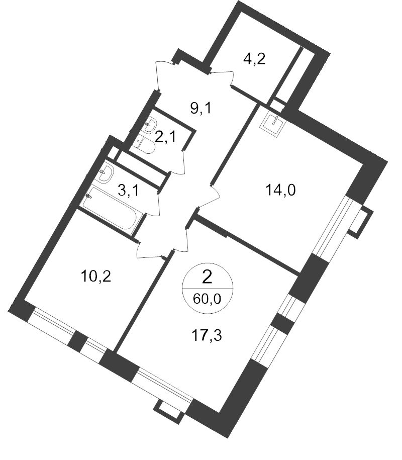 2 ккв 60 м²