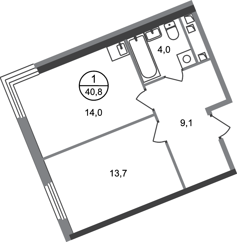 1 ккв 40,8 м²