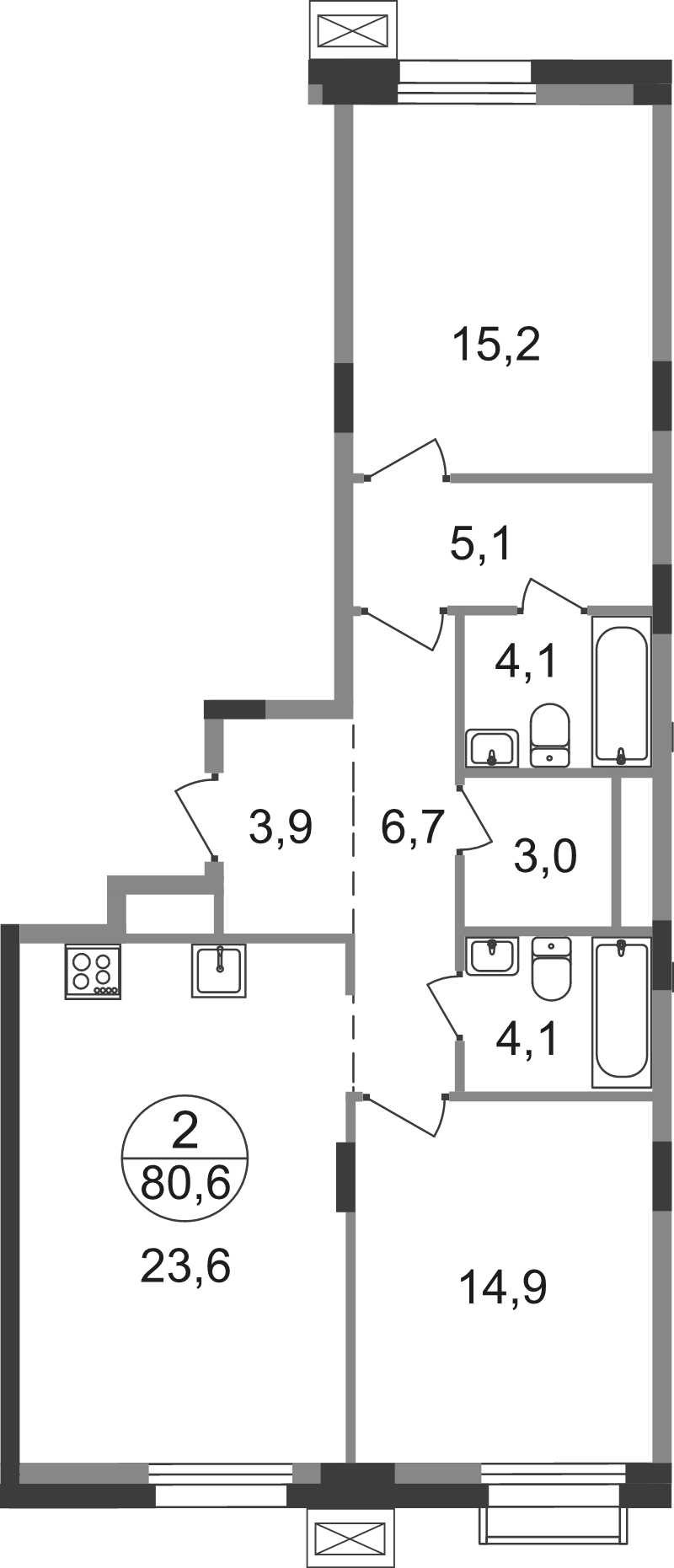 3 ккв (Евро) 80,6 м²