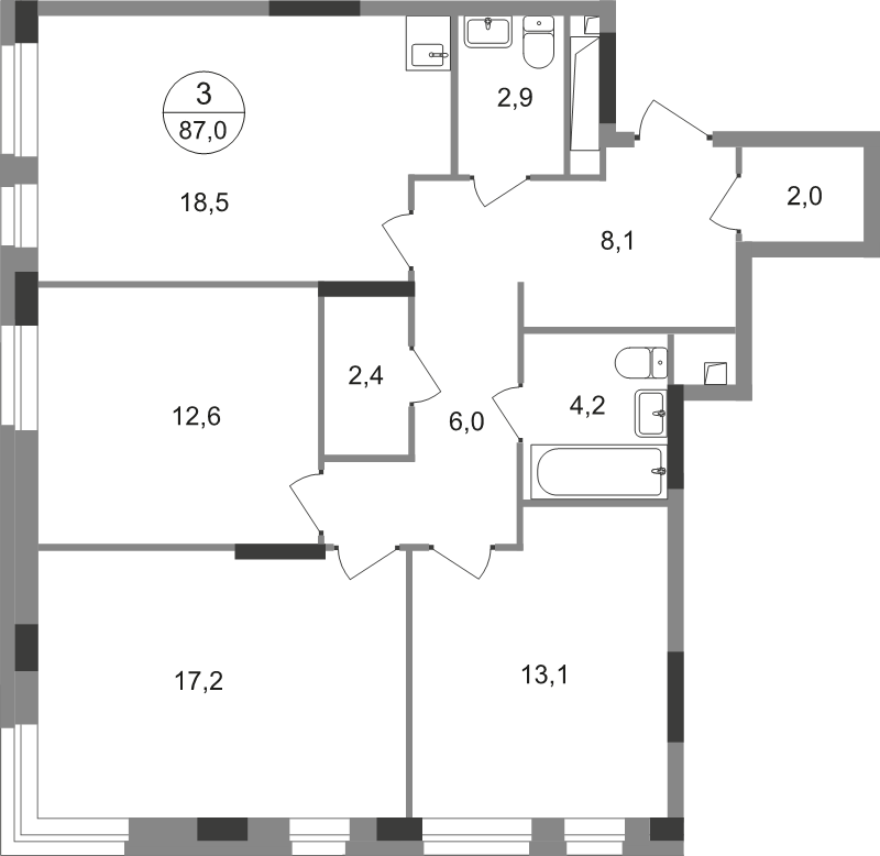 4 ккв (Евро) 87 м²