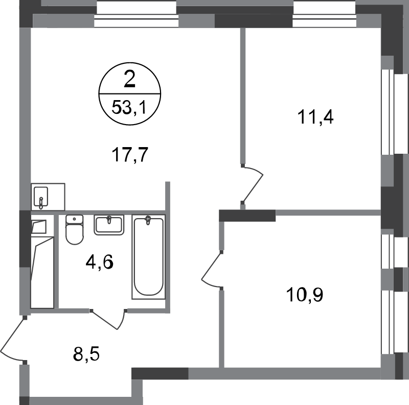3 ккв (Евро) 53,1 м²