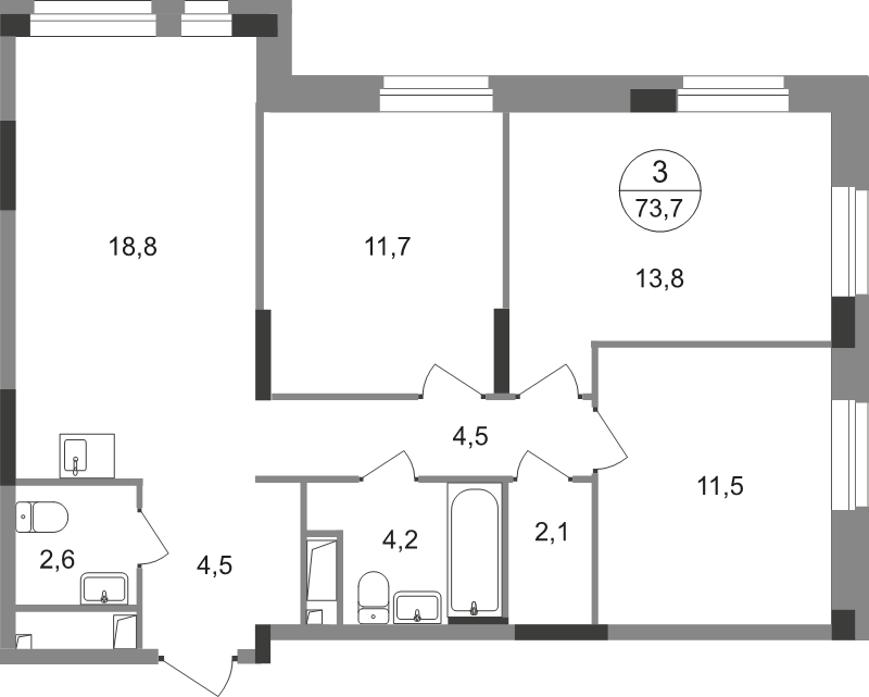 4 ккв (Евро) 73,7 м²