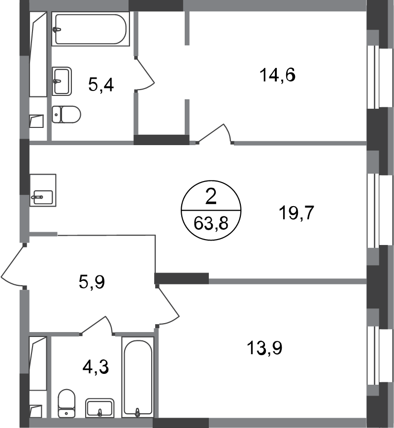3 ккв (Евро) 63,8 м²