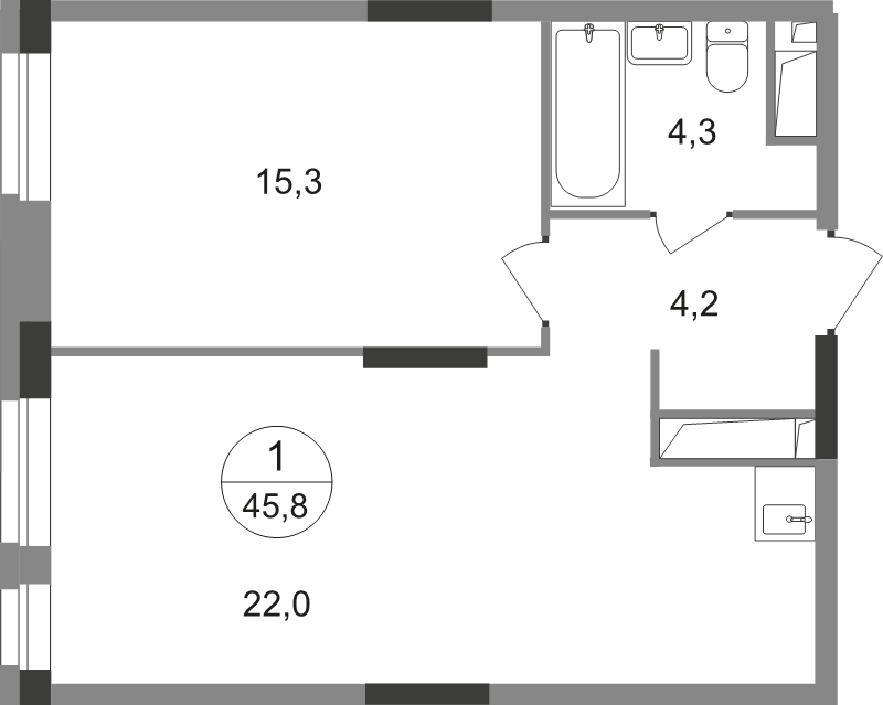 2 ккв (Евро) 45,8 м²
