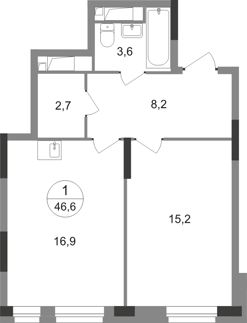 2 ккв (Евро) 46,6 м²