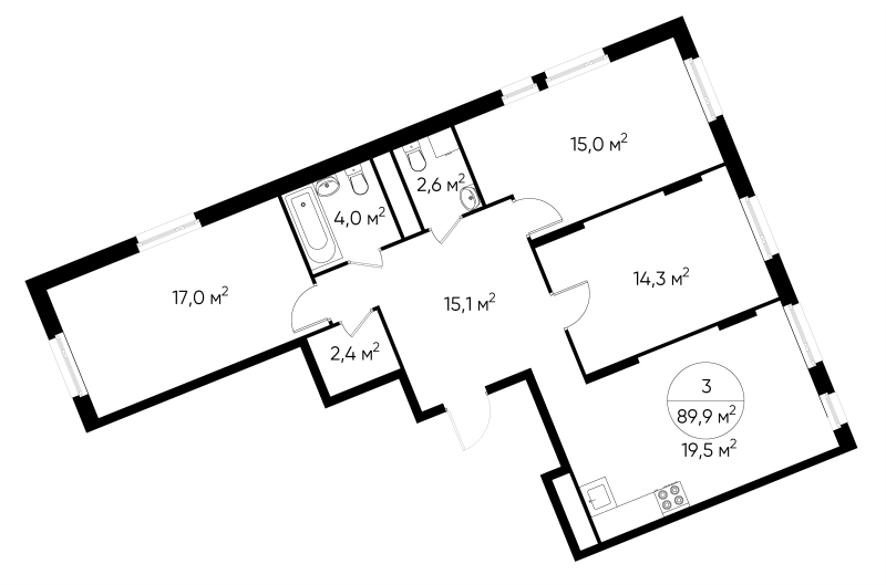 4 ккв (Евро) 89,9 м²