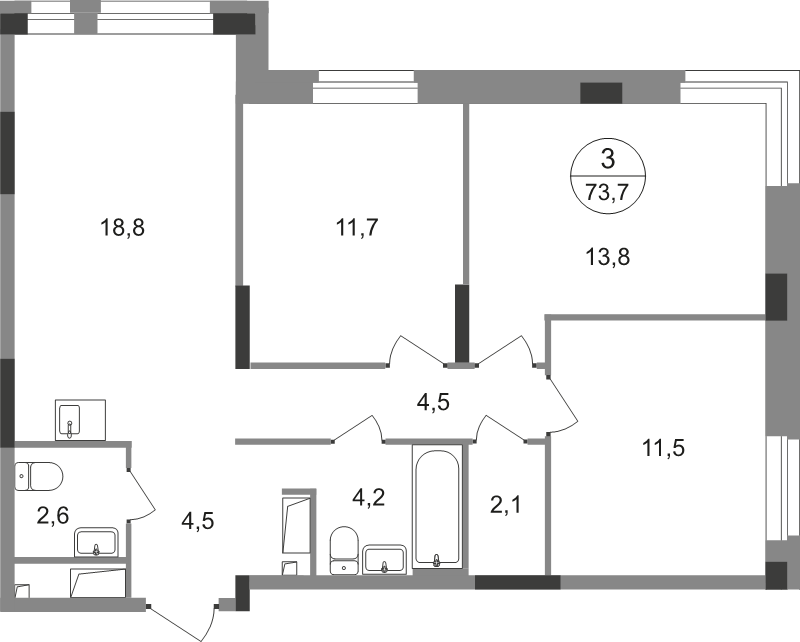 4 ккв (Евро) 73,7 м²