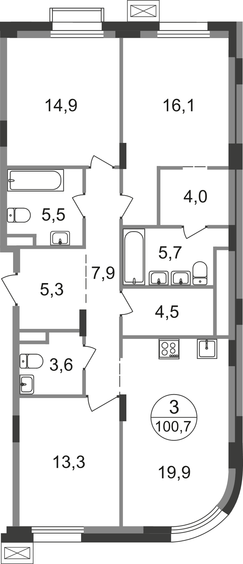 4 ккв (Евро) 100,7 м²