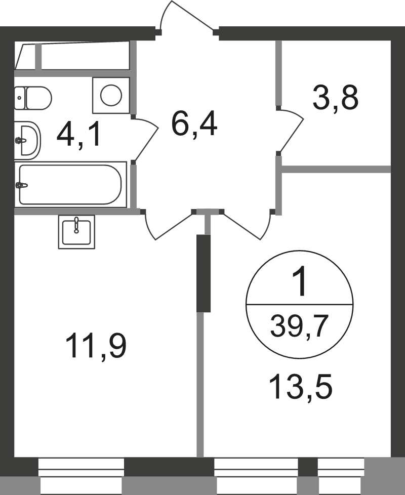 1 ккв 39,7 м²