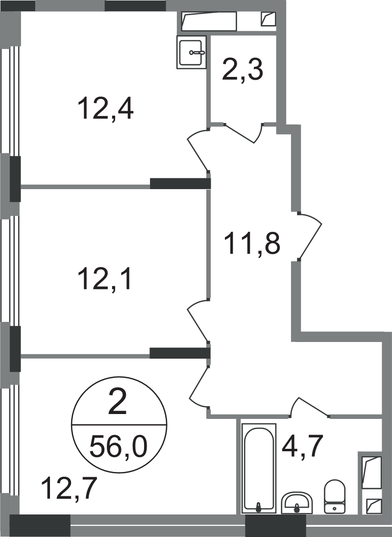 2 ккв 56 м²