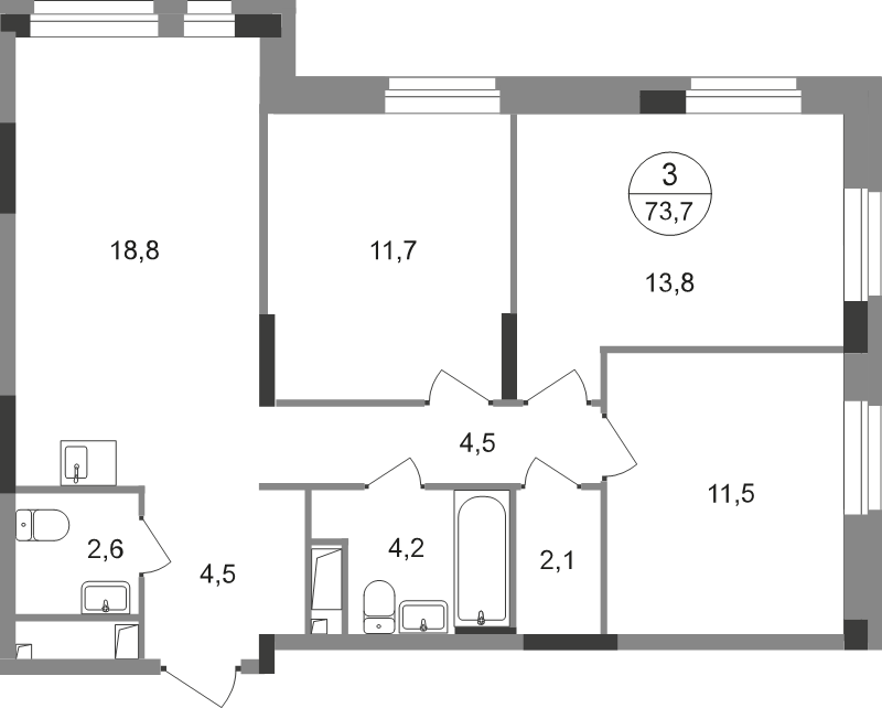 4 ккв (Евро) 73,7 м²