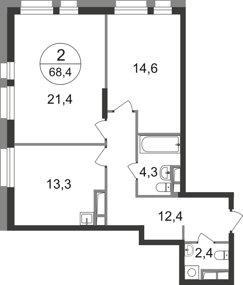 2 ккв 68,4 м²