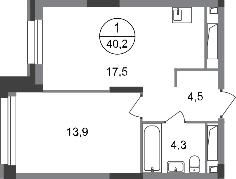 2 ккв (Евро) 40,2 м²