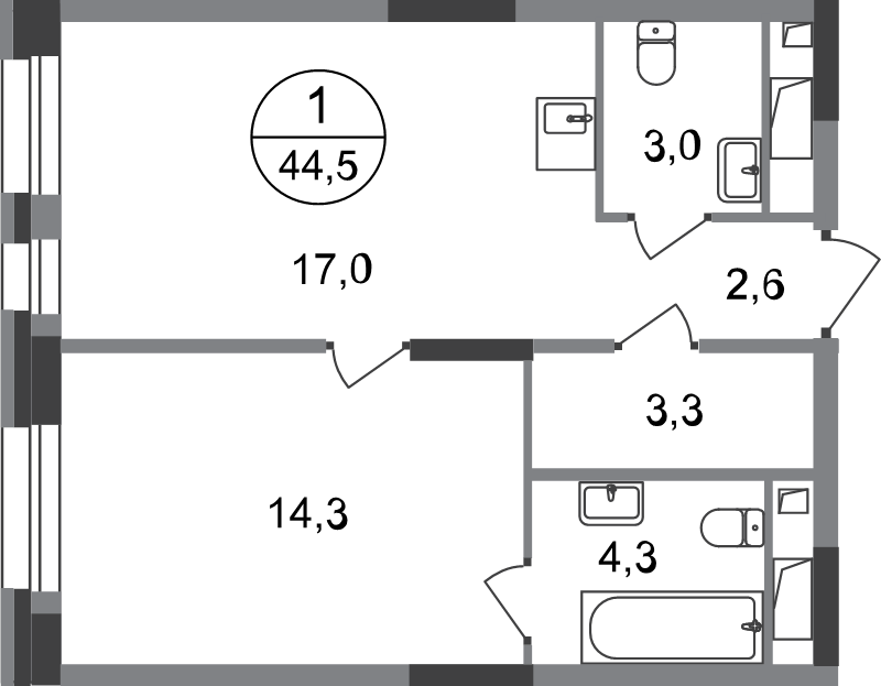 2 ккв (Евро) 44,5 м²