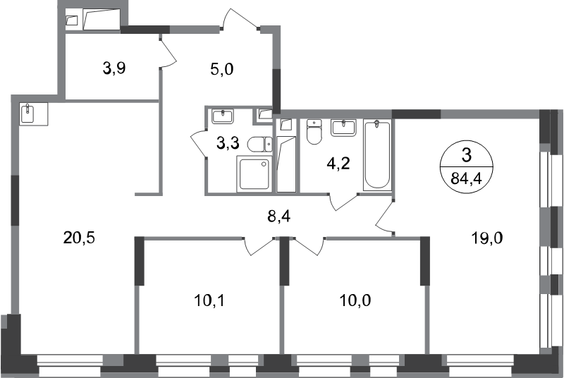 4 ккв (Евро) 84,4 м²