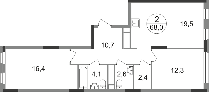 3 ккв (Евро) 68 м²