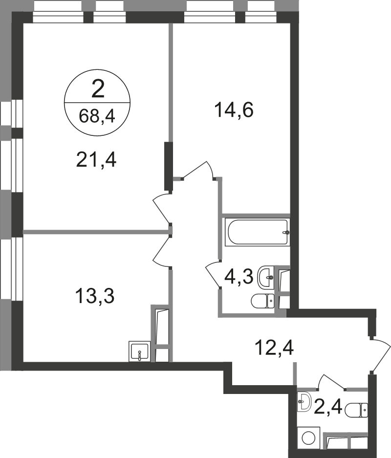 2 ккв 68,4 м²