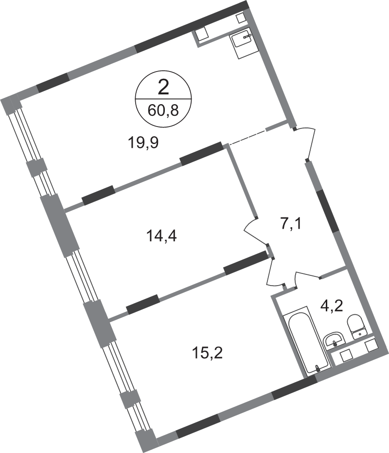 3 ккв (Евро) 60,8 м²