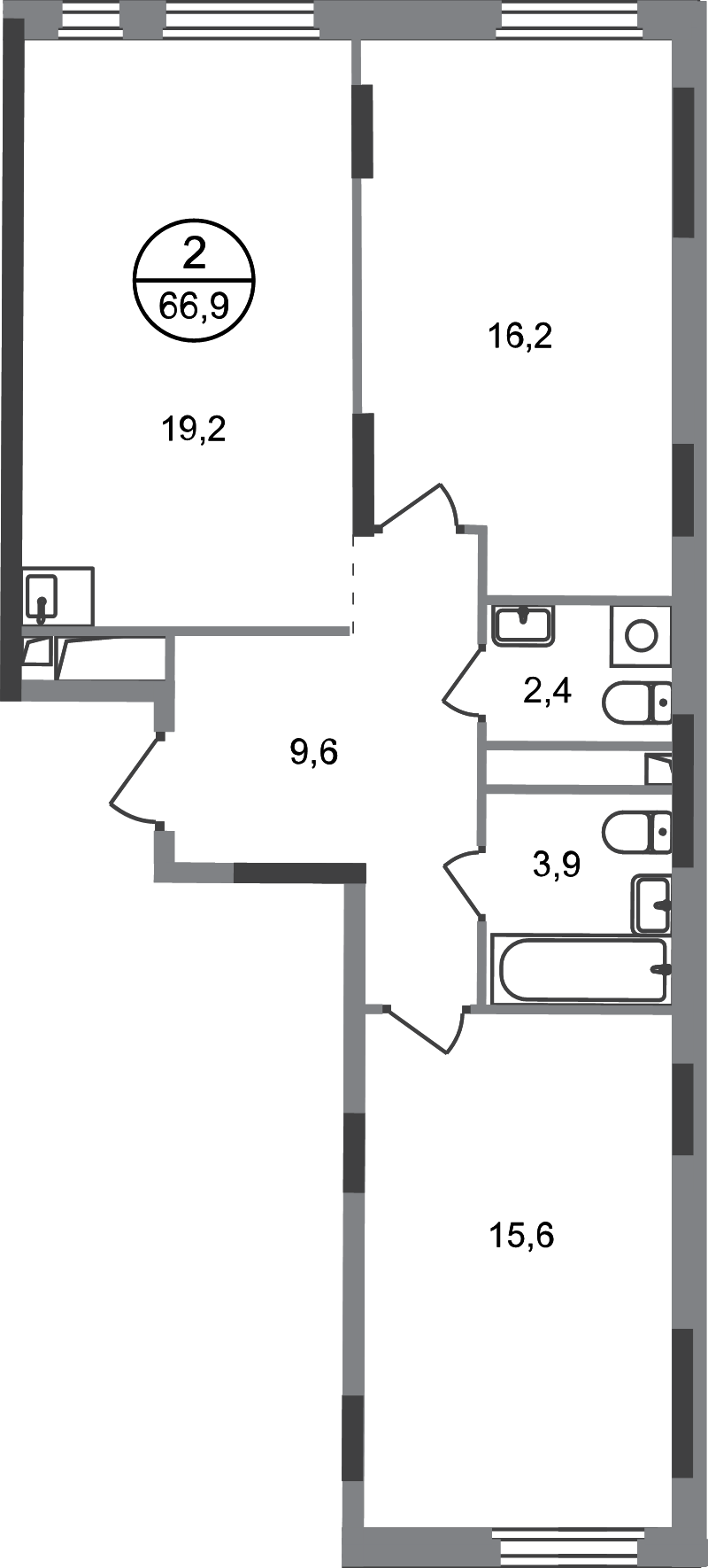 3 ккв (Евро) 66,9 м²
