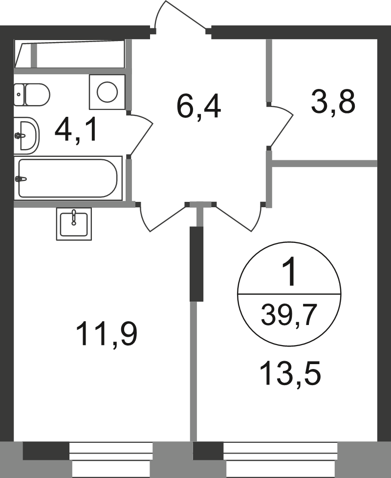 1 ккв 39,7 м²