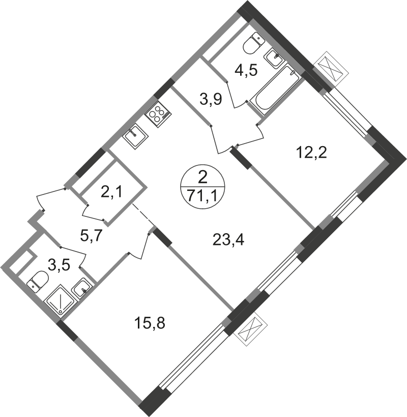 3 ккв (Евро) 71,1 м²