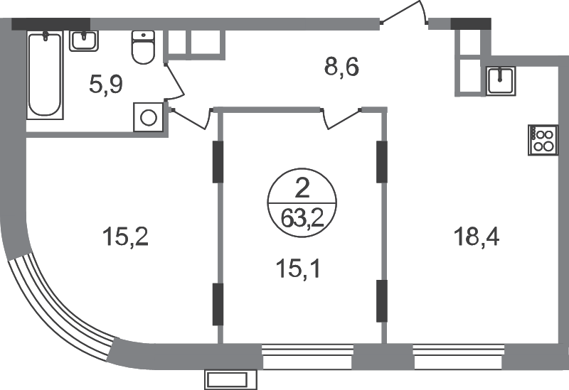 3 ккв (Евро) 63,2 м²