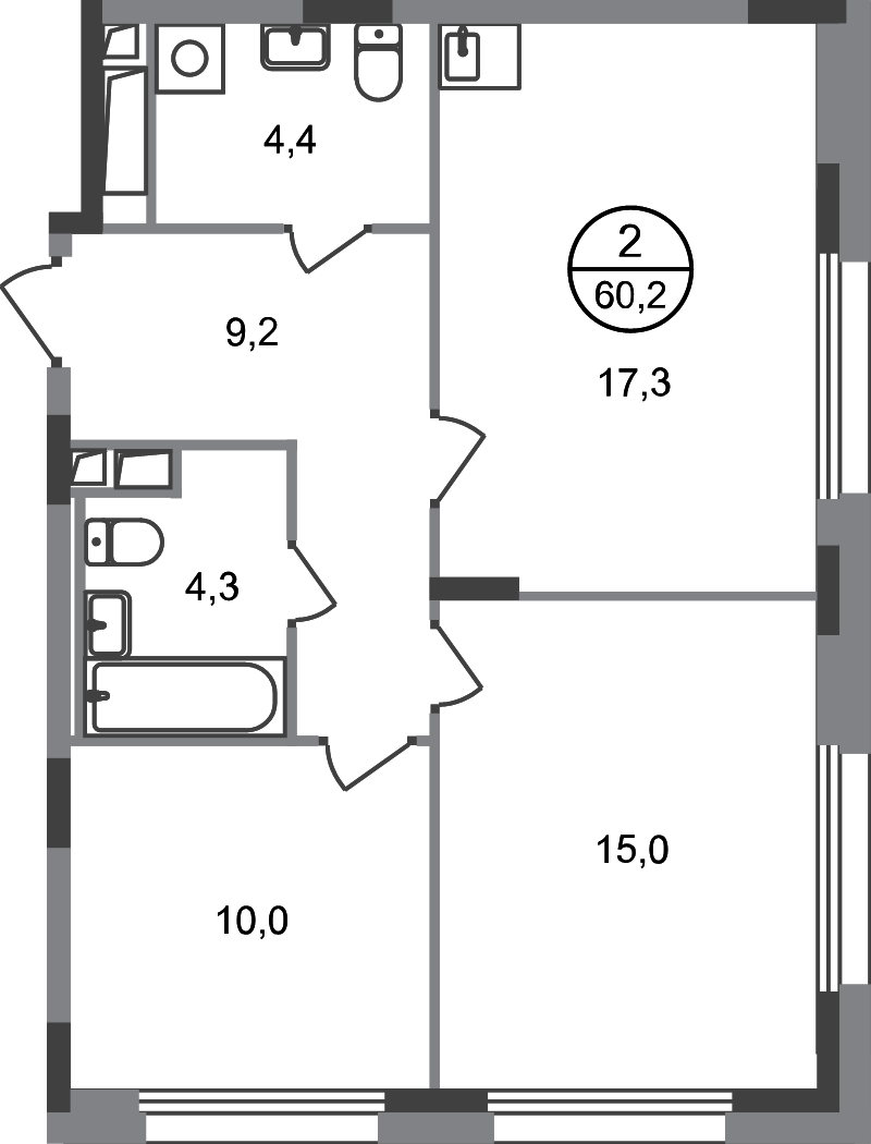 3 ккв (Евро) 60,2 м²