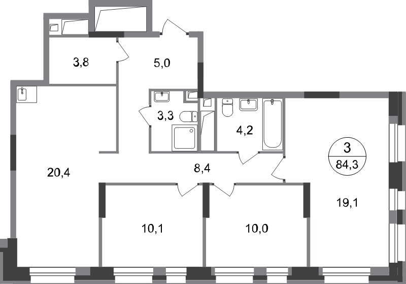 4 ккв (Евро) 84,3 м²